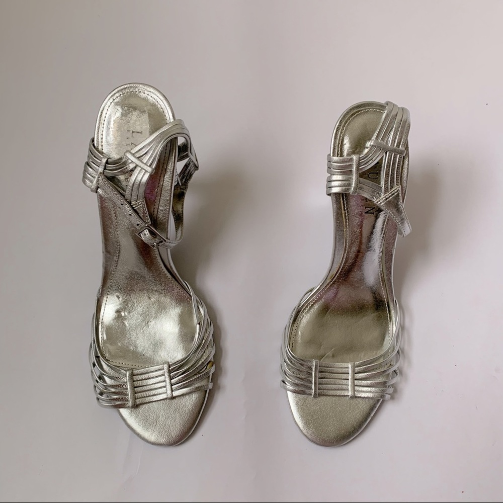 Silver strappy sandals heels Ralph Lauren 8.5
